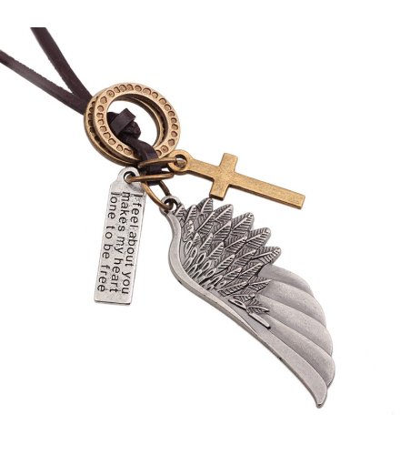 MJ064 - Angel Wings Leather Necklace